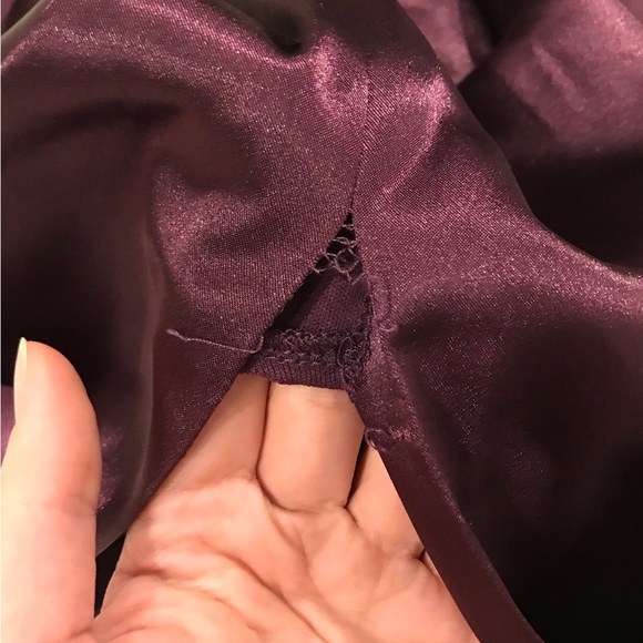 Vince Camuto Off Shoulder Ruched Waist Satin Gown Plum - Picture 8 of 10